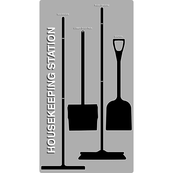 5S Housekeeping Shadow Board Broom Station Version 10 - Gray Board / Black Shadows  With Broom